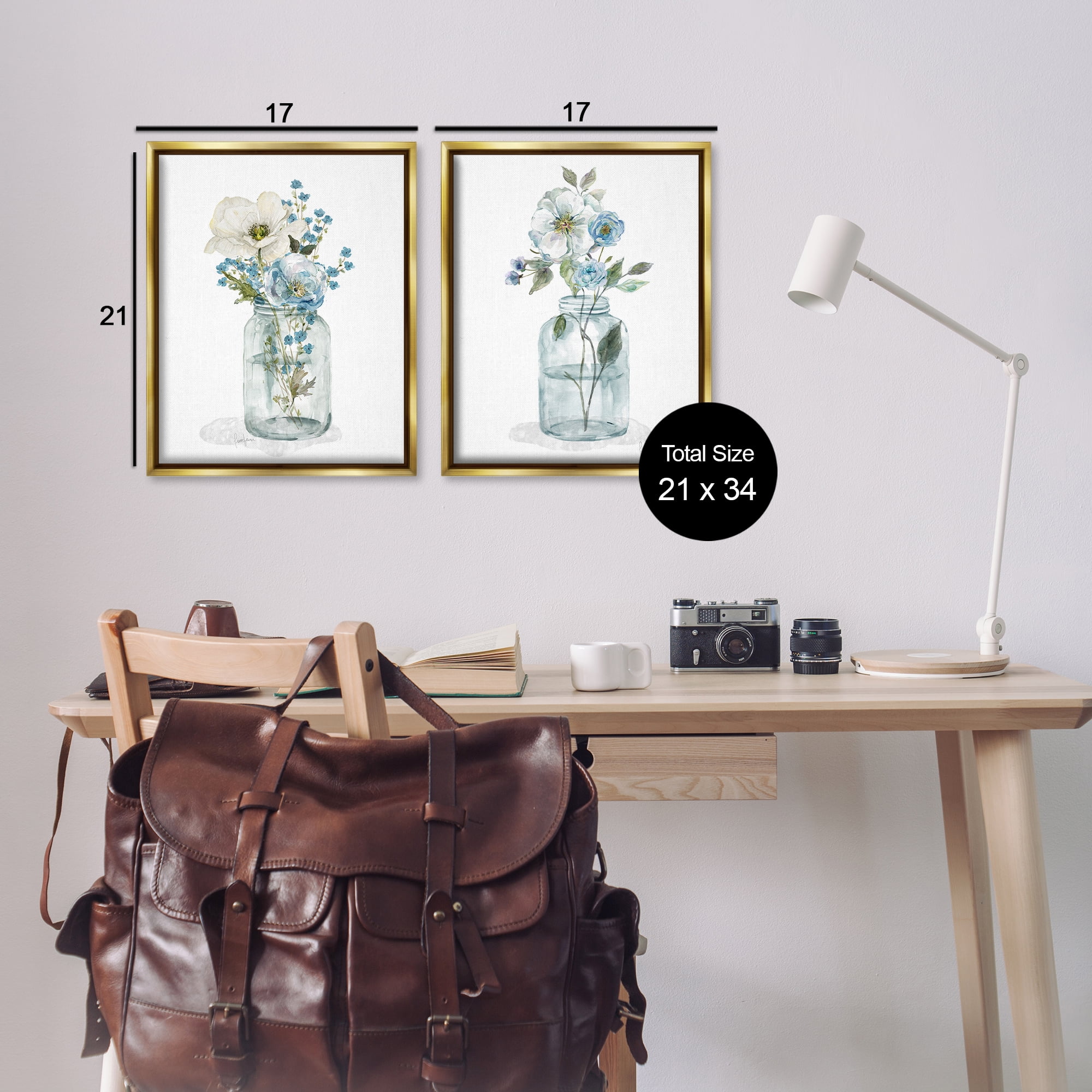 Stupell Industries Dainty Flowers in Jar Plants & Flowers Painting Gold Floater Framed Canvas Art Print Wall Art, 17 x 21, Set of 2