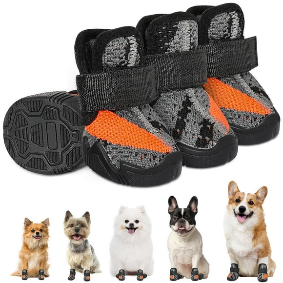 AUTOWT Bottes pour Petits Chiens, Chaussures pour Chiens avec Protecteur de Pattes Respirant en Maille, Semelle en Caoutchouc Antidérapante Douce et Sangle Réglable pour Chiot, Marche, Course, Randonnée en Plein Air, Noir, Taille 3