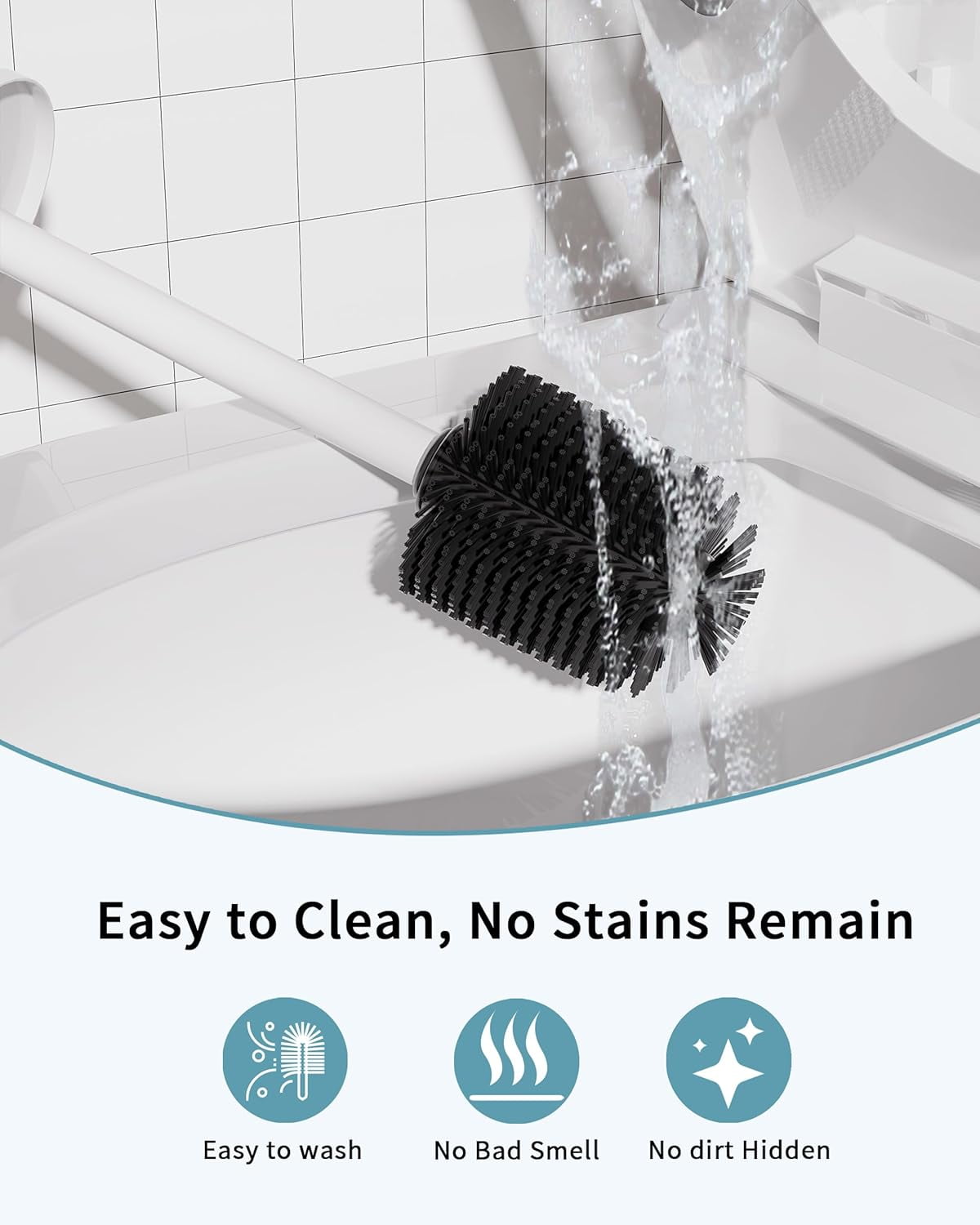 Toilet Brush and Holder Set, 2 Pack Stainless Steel Toilet Bowl Brush with Lid, Rust Proof Toilet Cleaner Brush with Caddy, Durable Bristles, Splash Proof, Ideal for Bathroom（White