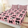 thumbnail image 4 of Castle Fairy Cartoon Coquette Skull Bed Sheets 4-Piece,Bow Lace Heart Skeleton Cute Gothic Pattern Full Size Sheets,Pink Black,1 Fitted Sheet,1 Flat Sheet and 2 Pillowcases, 4 of 6