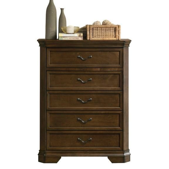 Maderne Traditional Wood 5-Drawer Chest, Antique Walnut Finish