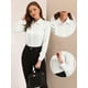 thumbnail image 2 of Blusa de Satén para Mujer Allegra K Camisa de Manga Larga con Botones para Trabajo de Oficina Blanco S, 2 of 6