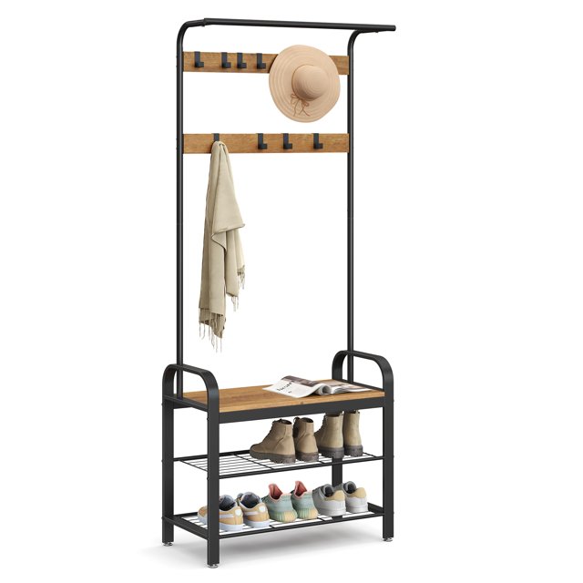 Banco para zapatos, estante, pasillo, árbol, entrada, 4 en 1, VASAGLE