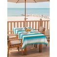 thumbnail image 2 of Outdoor Tablecloth with Umbrella Hole for Patio/Picnic/Party/Camping, Teal Aqua Stripes Waterproof Table Cloth Rectangle Table Cover Washable, Vertical Waves Coastal Abstract Minimalist (60"x 102"), 2 of 9