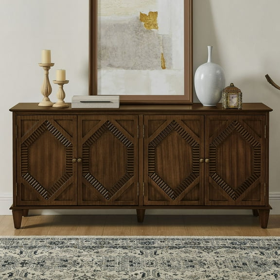 S-HOME Functional 65.2" Mid Century Modern Console Table Buffet Cabinet with Ample Storage in Rich Walnut Finish for Home