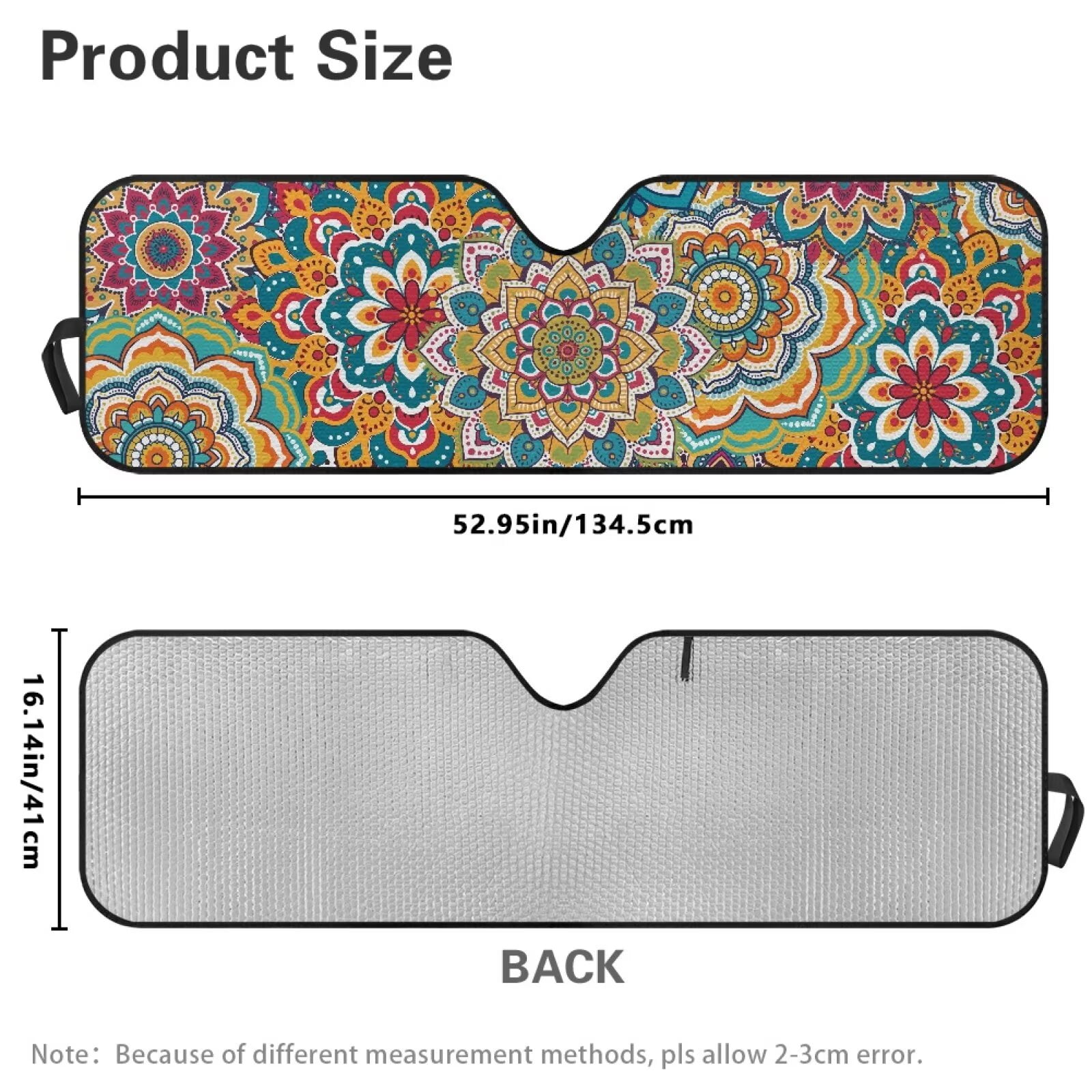 Uorisanigo Car Sun Shade, Windshield Sunshade Boho Mandala Floral Sun Visor for UV Rays & Heat Protection, Suitable for Wrangler JK JKU TJ 1997-2018, Accessories for Jeep Wrangler