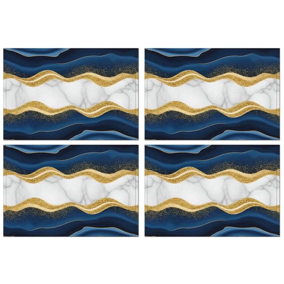 Blue Marble Gold Wave Pattern Summer Placemats Table Placemats Set Of 4-Linen Kitchen Washable Placemats Table Mats 11.8"x17.7" Non-Slip Heat Resistant
