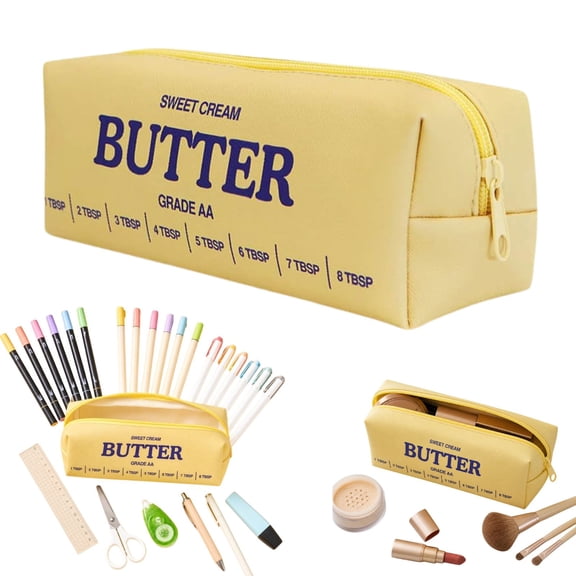 Butter Pencil Case, Cute Food Shaped Pencil Pouch, Large Capacity Pen Bag with Zipper, Stationery Organizer for Students Teens Adults Office