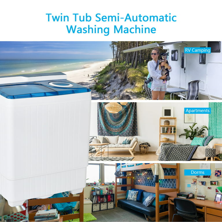 Gymax 26 lbs Twin Tub Laundry Washer Portable Semi-Automatic Washing  Machine Blue 