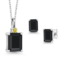 Gem Stone King 3.25 Ct Octagon Black Onyx 925 Sterling Silver Pendant and Earrings Jewelry Set