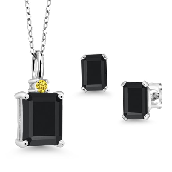 Gem Stone King 3.25 Ct Octagon Black Onyx 925 Sterling Silver Pendant and Earrings Jewelry Set