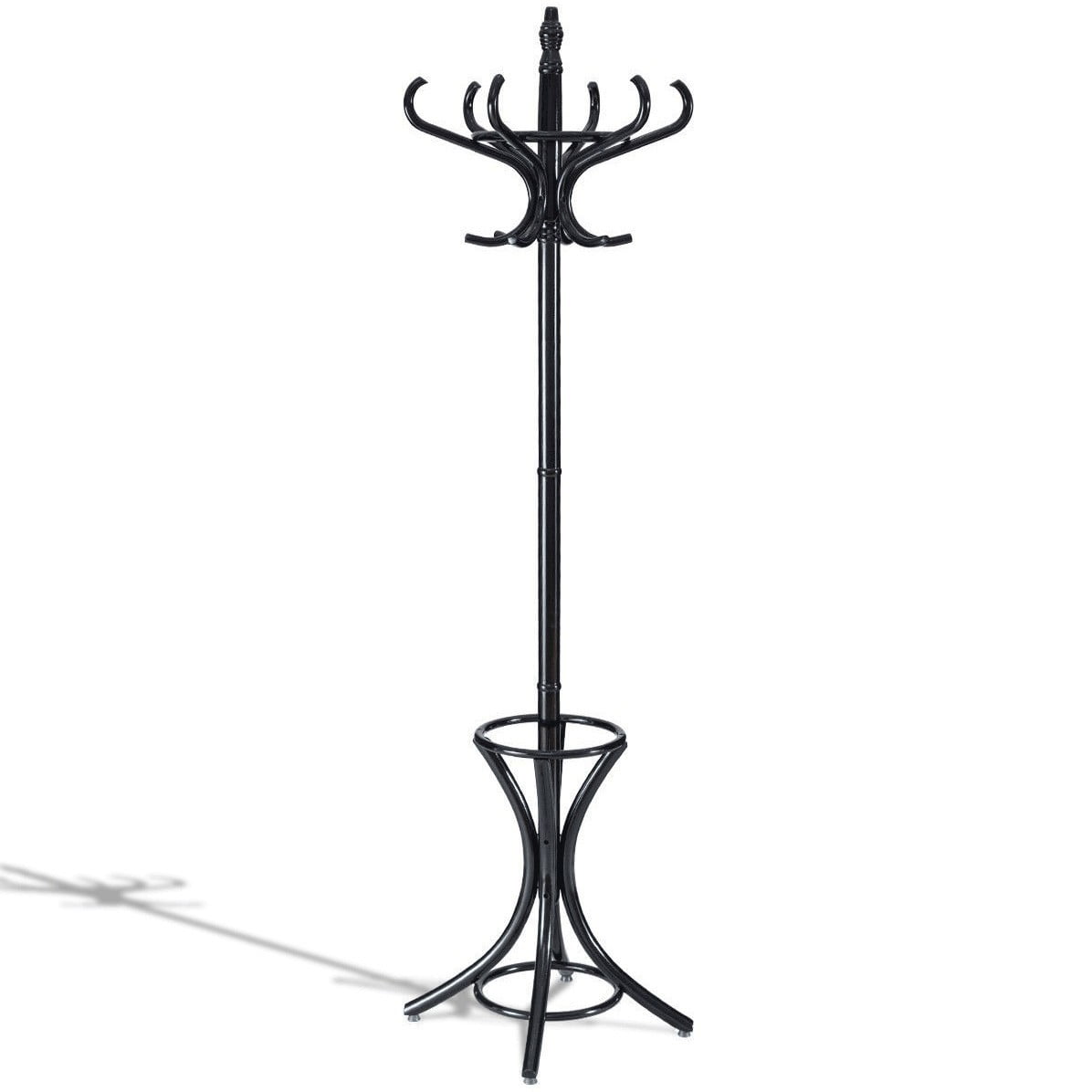 Wood Standing Hat Coat Rack w/ Umbrella Stand - Oak 