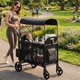 thumbnail image 2 of Stroller Wagon with Canopy, 2 Seater Baby Stroller Wagon, 5-Point Harness, Black, 2 of 6