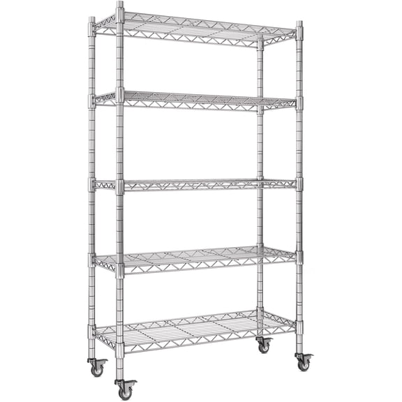 AIRAJ 5 Tier Wire Shelving Unit with Wheels, Adjustable Height, 33x13x73 Inch, 1500 LBS Heavy Duty Metal Storage Shelves, Electroplated Silver Garage Rack