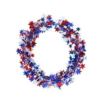 25ft Iron Wire 4th of July Tinsel Garland Patriotic Red White and Blue Metallic Twist Garlands Glitter Stars Foil Decorations for Tree Independence Day Memorial Day Home Party Supplies