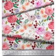 thumbnail image 3 of Soimoi White Japan Crepe Satin Fabric Leaves & Floral Watercolor Print Fabric by The Yard 42 Inch Wide, 3 of 3