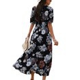thumbnail image 4 of Sonducket Vestido largo de verano Traje de playa Algodón Cuello en V Mano de obra fina Patrón de flores de manga corta Exquisito elegante Vestidos Negro/M Sonducket AP018342-02, 4 of 6