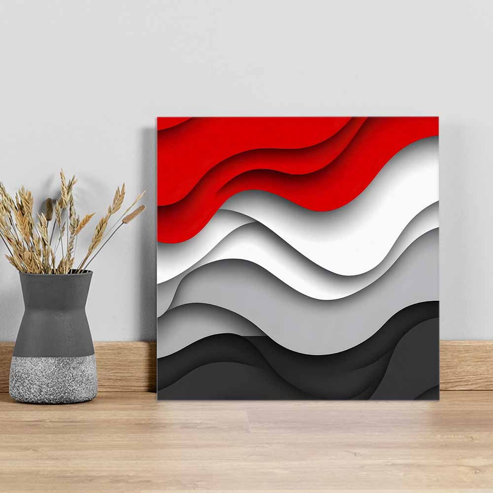 Red Black Waves Canvas Wall Art, Abstract Water Ripple Modern Gradient Framed Wall Decor Modern Artwork Prints Painting for Living Room, Bedroom, Kitchen & Cafe Decor 16x16 Inch