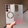thumbnail image 4 of for Samsung Galaxy S22 Ultra Case Magnetic Phone Cases [Compatible with Magsafe], Soft Luxury Gradient Glitter Cute Heart Plating Bling Shockproof Cover for Women Girls-Pink, 4 of 14