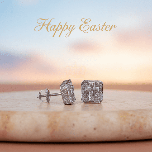 King of Bling's 925 Sterling White Silver 0.25ct Diamond Women's & Men's Cross Square Earrings