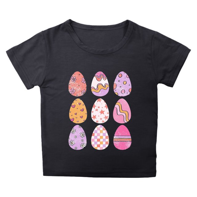T-Shirts d'Été pour Garçons et Filles Imprimé de Pâques Col Rond Pétale Manches Courtes Décontracté Pull T-Shirt Quotidien Printemps pour Enfant 6-7T