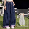thumbnail image 4 of Generic Girls Sweatpants Baggy Barrel Pants Wide Leg Drawstring Open Bottom Casual Sweat Pants with Pockets Color Block Trendy Wear, 4 of 4