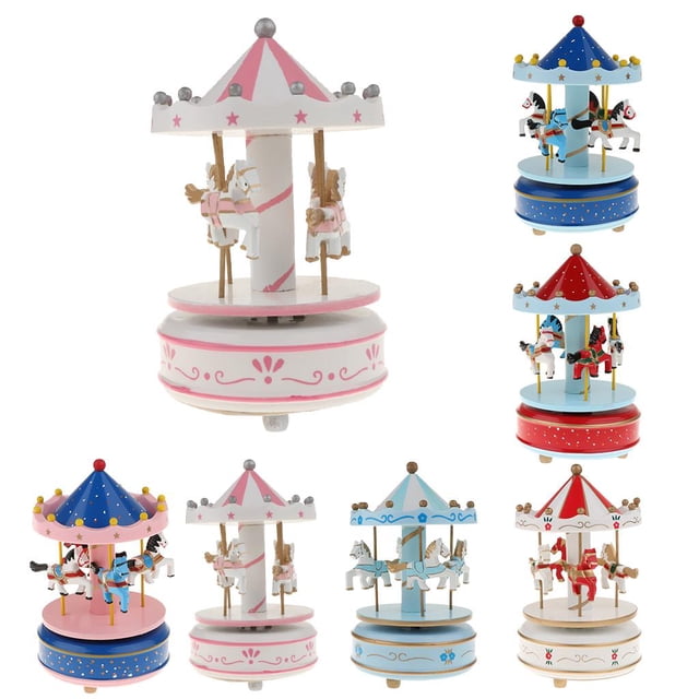 Carrusel Horse Girls Music Box, Caja De Carrusel Musical De 4 Caballos, Cajas De Música Perfectas Para / Niñas - Rosa / Azul / Rojo Rosado perfecl Caja de música de carrusel de madera