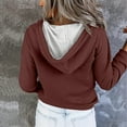 thumbnail image 4 of qucoqpe Hoodies for Women Fall Fashion Buttons Collar Long Sleeve Hooded Sweatshirt Casual Drawstring Pullover Tops, 4 of 5