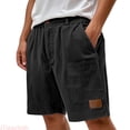 thumbnail image 2 of JTieacloth Men's Corduroy Casual Shorts, Solid Color Flat Front Summer Shorts Elastic Waist with Pockets(Black), 2 of 7