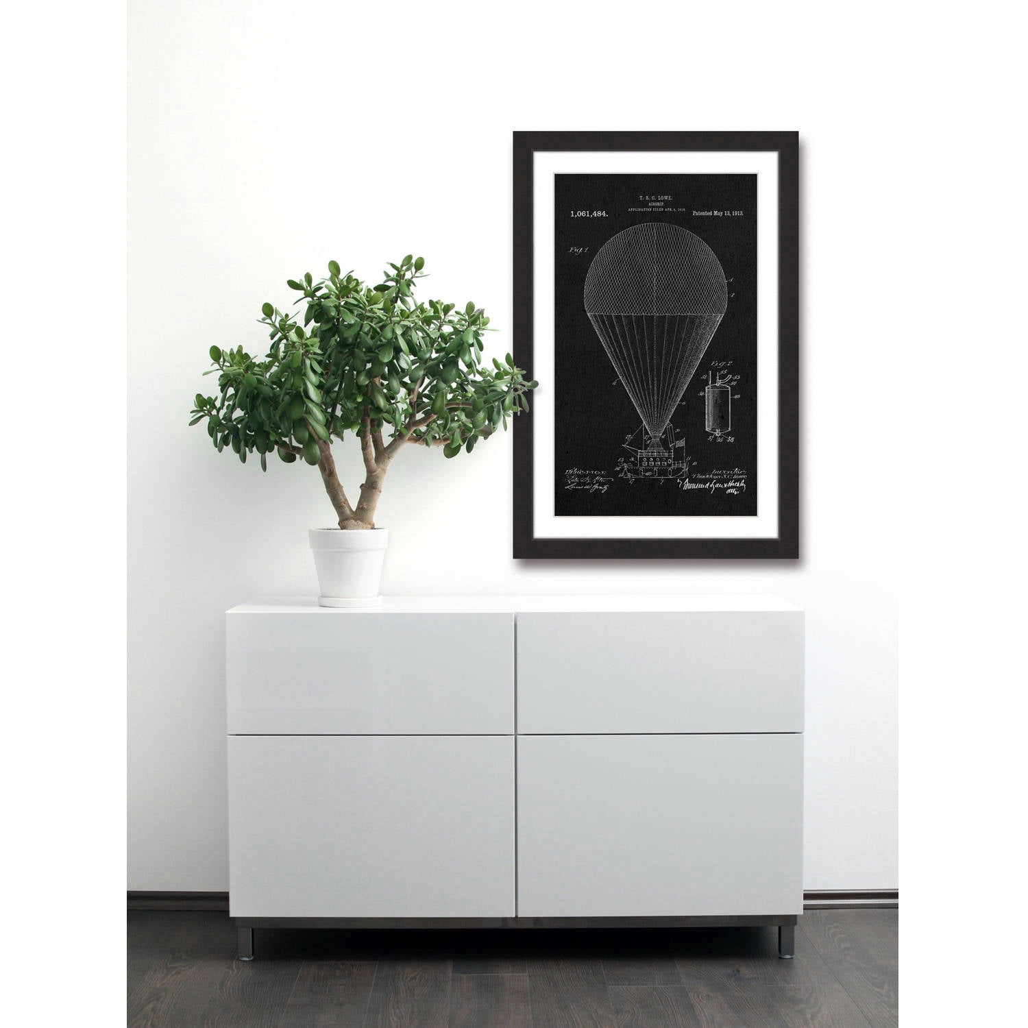 "Airship 1913 Black Paper" Framed Painting Print