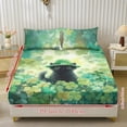 thumbnail image 2 of Xoenoiee Cat Hat Shamrock Print 3-Piece Fitted Sheet Set, St. Patrick's Day Soft Cooling Breathable Bed Sheets with Deep Pocket, Includes 1 Fitted Sheet & 2 Pillowcases, No Flat Sheet, Twin Size, 2 of 7