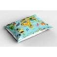 thumbnail image 2 of Ambesonne Cartoon Pillow Sham 2 Pack, Animal Map of the World, 26"x20", Pale Blue Yellow Green, 2 of 3