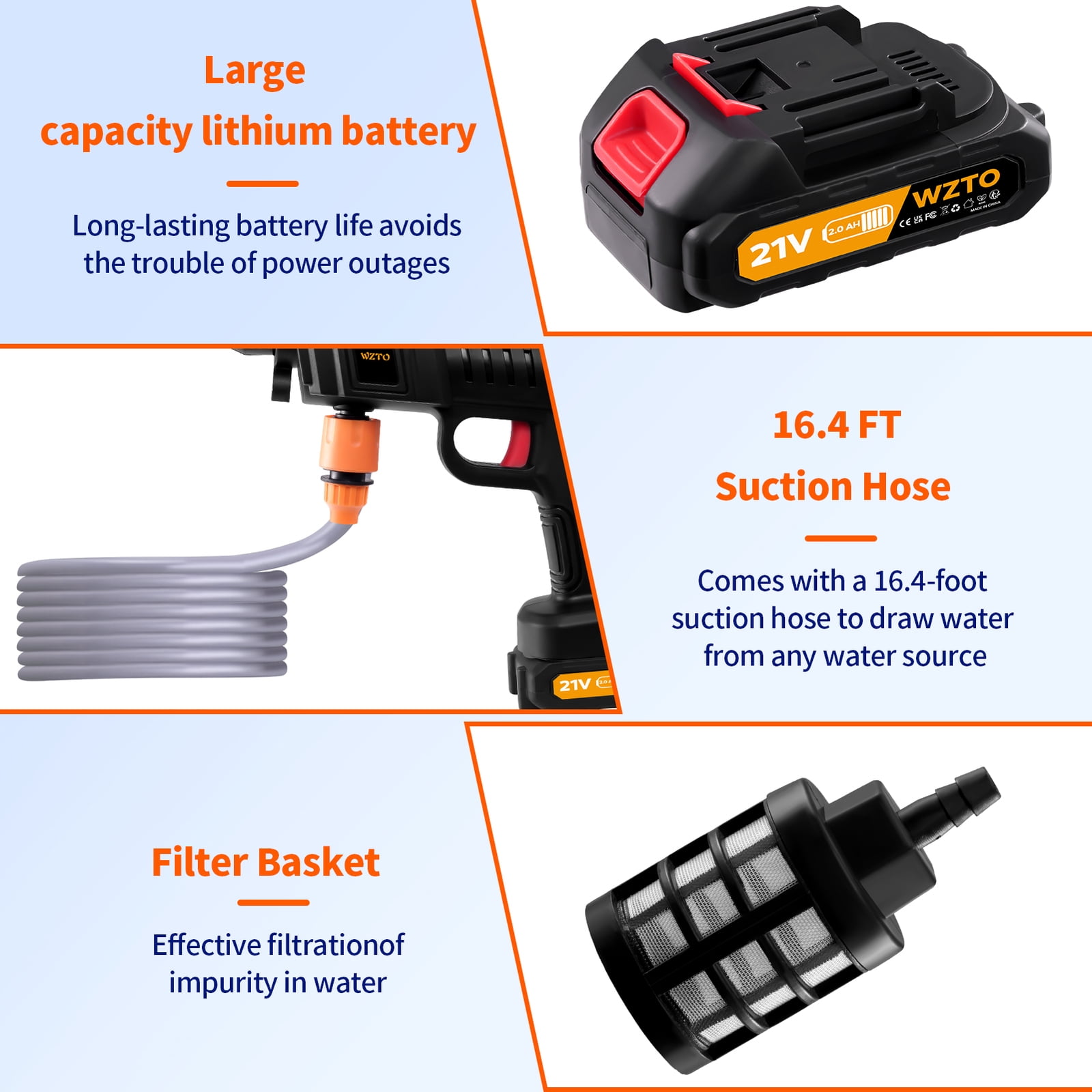 Portable Cordless Car High Pressure Washer Jet Water Wash Cleaner Gun +2 Battery