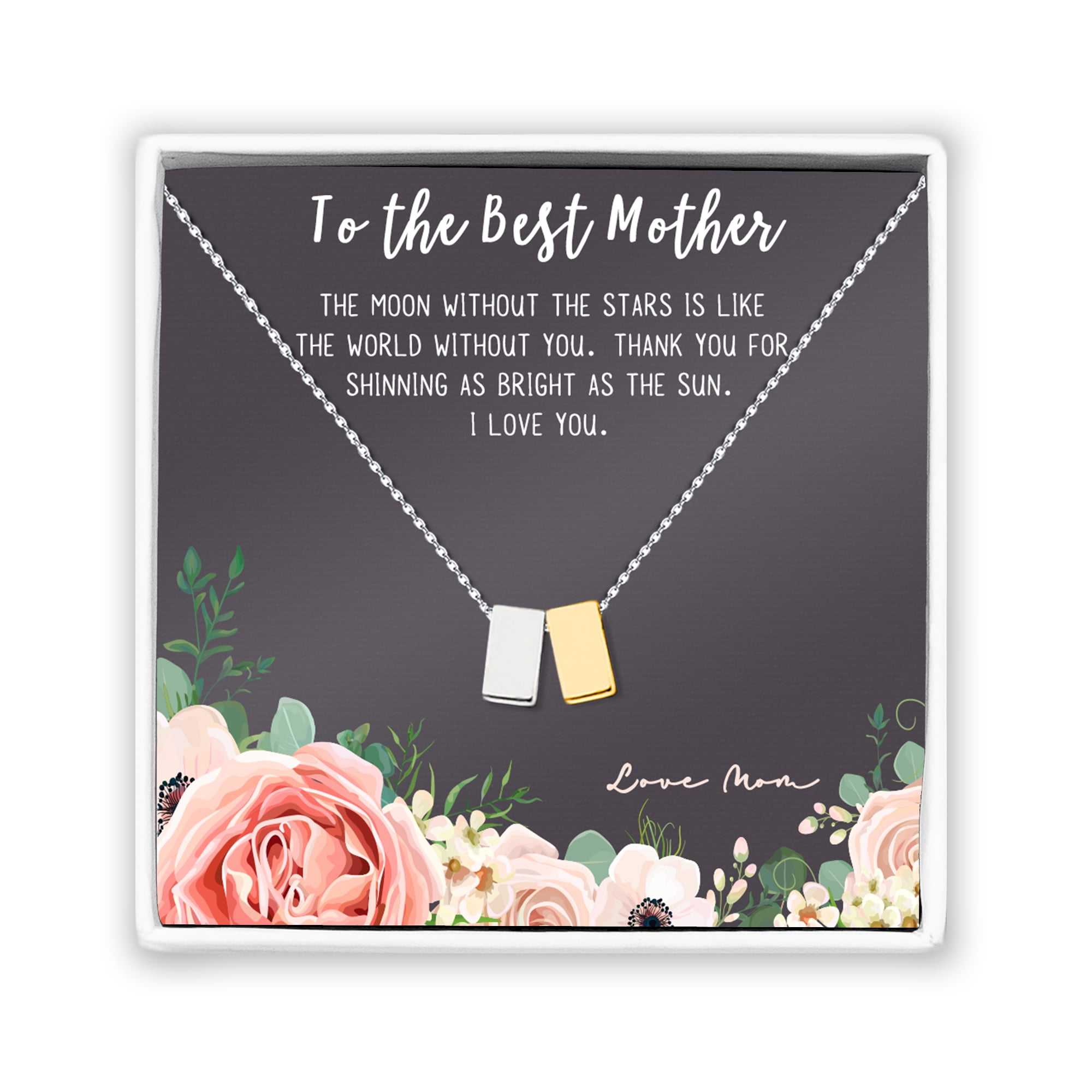 To The Best Mother Mother's Day Gift, Gift for Her, Gift for Her, Mother's Day Jewelry with Card, Card and Necklace Set for Mother's Day, Gift for Mom [Silver-Gold Cube, No-Personalized Card]