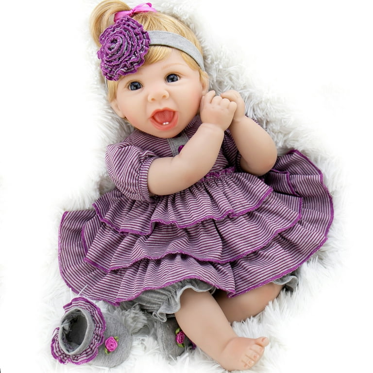 Full silicone reborn baby dolls 2255cm cheap reborn babies best child gift  bebe girl reborn bonecas purple clothing - AliExpress