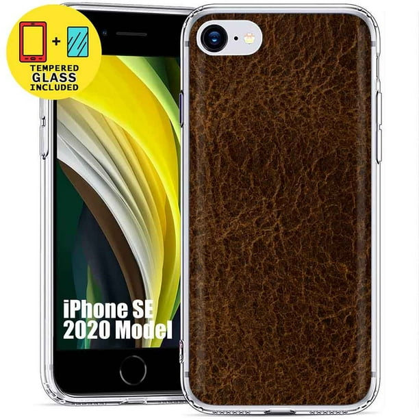 Clear TPU Phone Case for Apple iPhone SE 2020,Brown Leather Texture