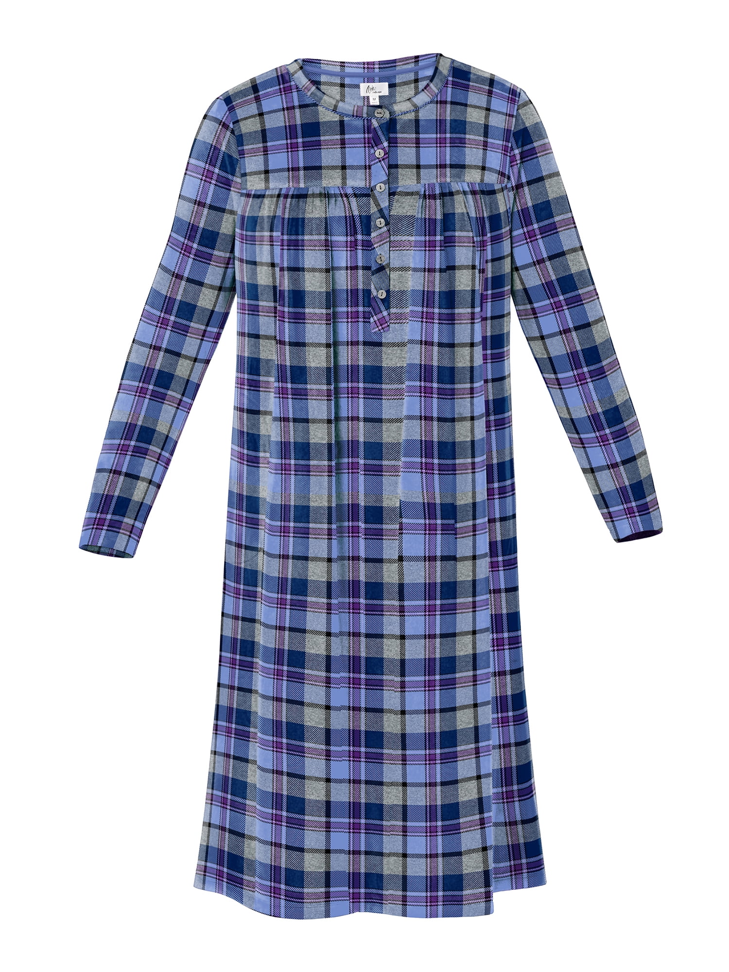 Aria Women’s Long Sleeve Stretch Velour 44" Sleepwear Nightgown, Sizes XS-5X