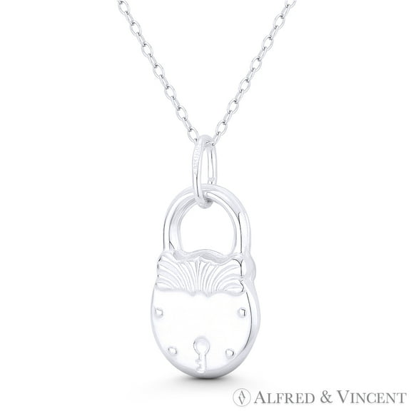 Padlock "Locked in Love" Charm Reversible 3D 26x14mm (1x0.6in) Pendant & Chain Necklace in .925 Sterling Silver