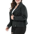 thumbnail image 5 of Agnes Orinda Women's Plus Size Motorcycle Jacket Inclined Zip Biker Denim Jean Jacket 1X Black, 5 of 9