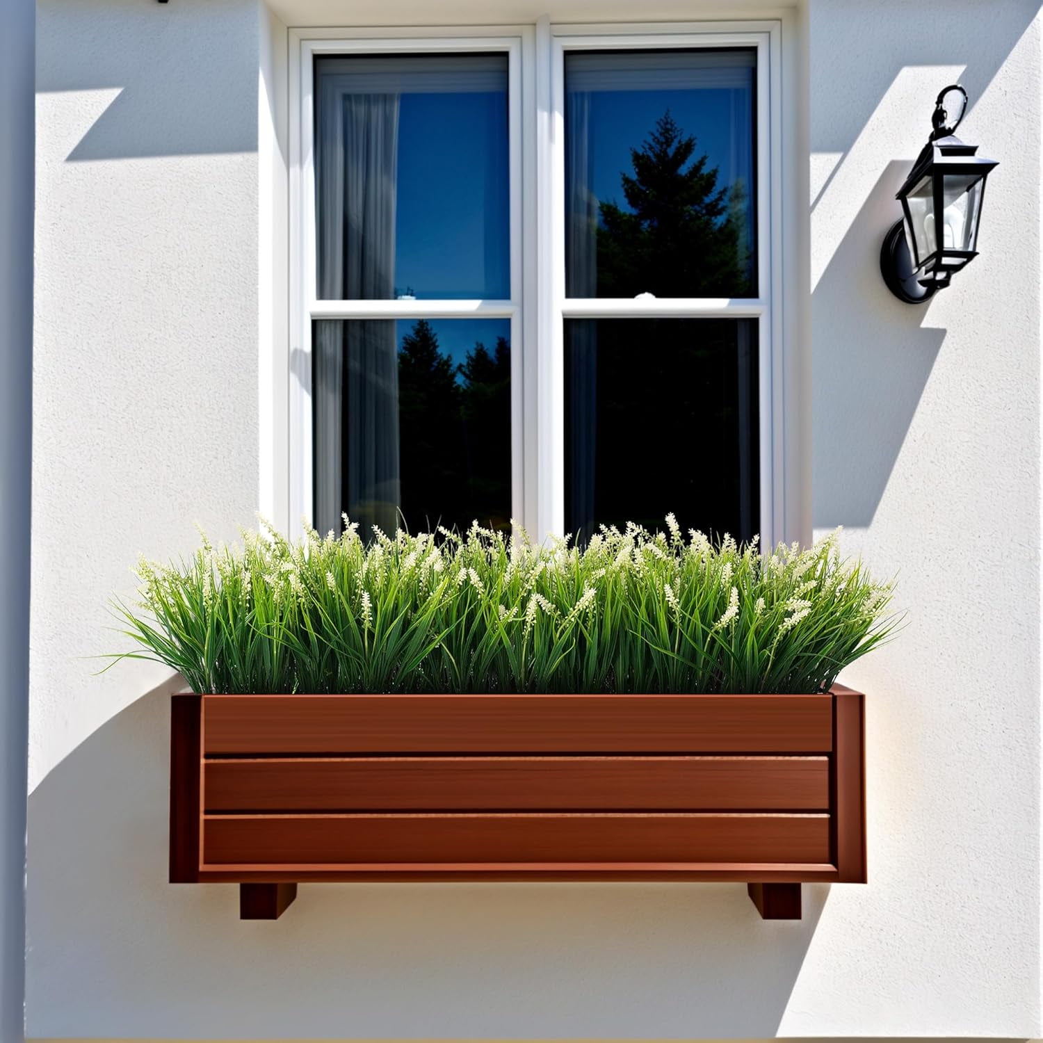 Artificial Faux Plants Flowers for Outdoor Decorations, Fake Monkey Grass for Outside Porch Patio, No Fade Realistic Greenery Plant, UV Resistant Artificial Shrubs for Courtyard Window Garden