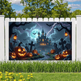 thumbnail image 2 of Gothic Design Halloween Banner with Scary Pumpkins Spooky Castle Backdrop Dark Atmosphere for Halloween Party Decoration, 2 of 5