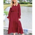 thumbnail image 1 of Vestido de cintura alta,Vestido Dobladillo con volantes Cuello en V largo Vestido de manga larga Vestido fluido de manga larga Estándares líderes en la industria, 1 of 6
