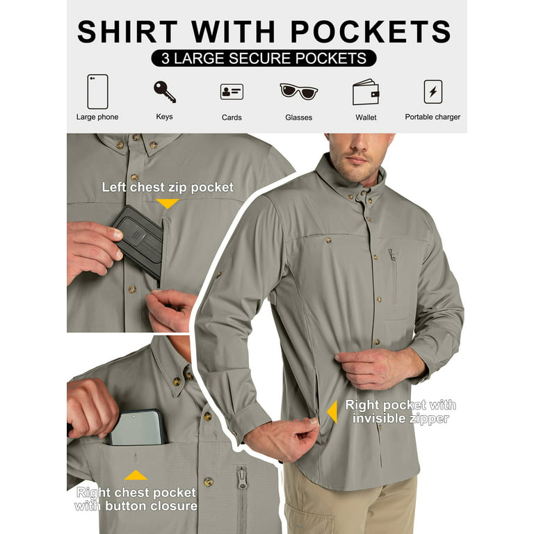 Men's Long Sleeve Safari Shirts UPF 50+ Lightweight Quick Dry Cooling,  Hiking Fishing UV Sun Protection Shirts（5065