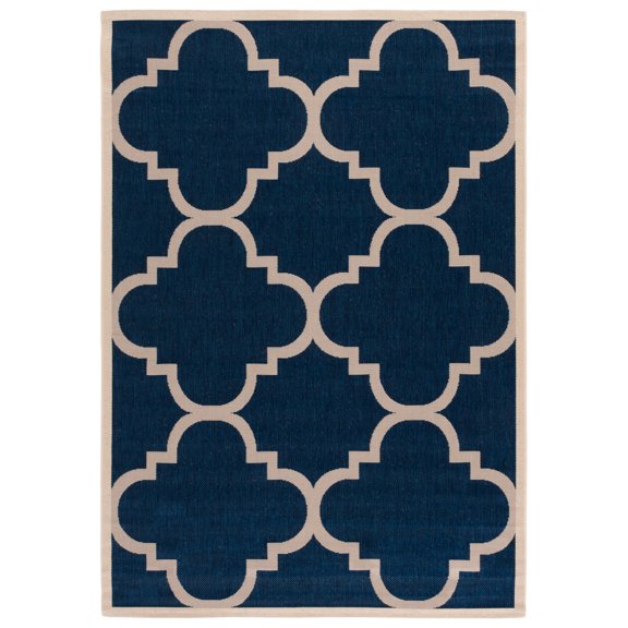 Safavieh Courtyard Becky Geometric Indoor/Outdoor Area Rug, Navy/Beige, 5'3" x 7'7"