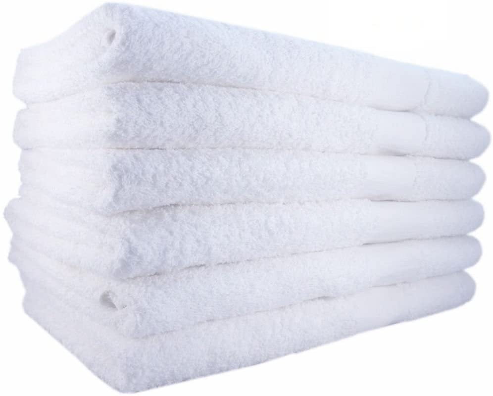 Gym//Spa Bath Towels Pack of 6 White 22/"X44/" 100/% Cotton 7 lb Economy Hotel