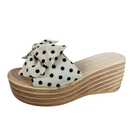 

Slope heel Slippers for Women with Bow Tie Toe Womens Roman Wedges Knot Shoes Slippers Fashion Sandals Open Beach Women s Wedges Beige