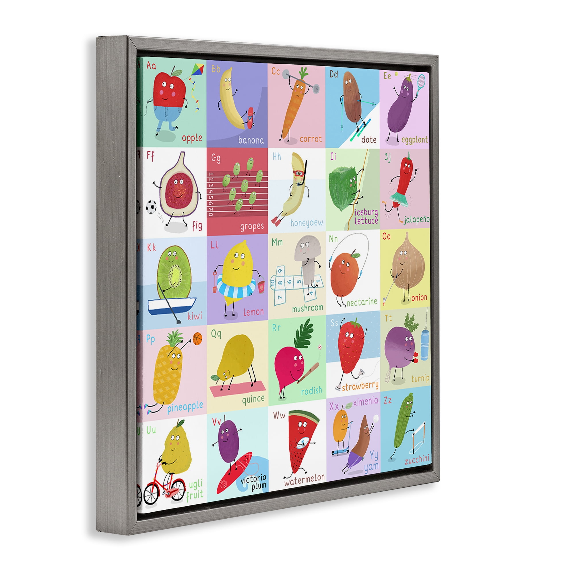 Stupell Industries Sporty Fruit Educational Gray Framed Floater Canvas Wall Art, design by Carla Daly