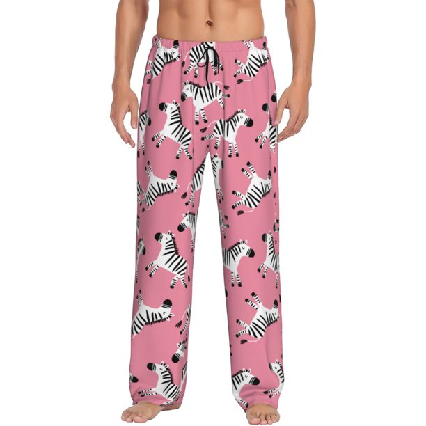 Fotbe Cute Cartoon Zebra Pantalones de Pijama para Hombre, Pantalones de Dormir, Pantalones de Casa con Cintura Ajustable y Bolsillos-Large