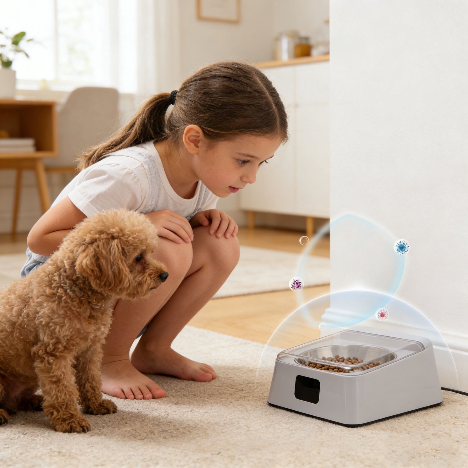 Gytml Automatic Pet Food Dispenser With Sensor Lid, Smart Cat Feeder With Detachable Bowl, Rechargeable Pet Feeding Station For Cats Dogs White-21x17x9.2cm
