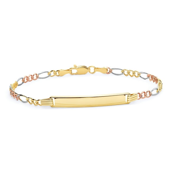 Wellingsale 14k Tri 3 Color Gold Polished Figaro 3 1 ID Bracelet - 7.5"